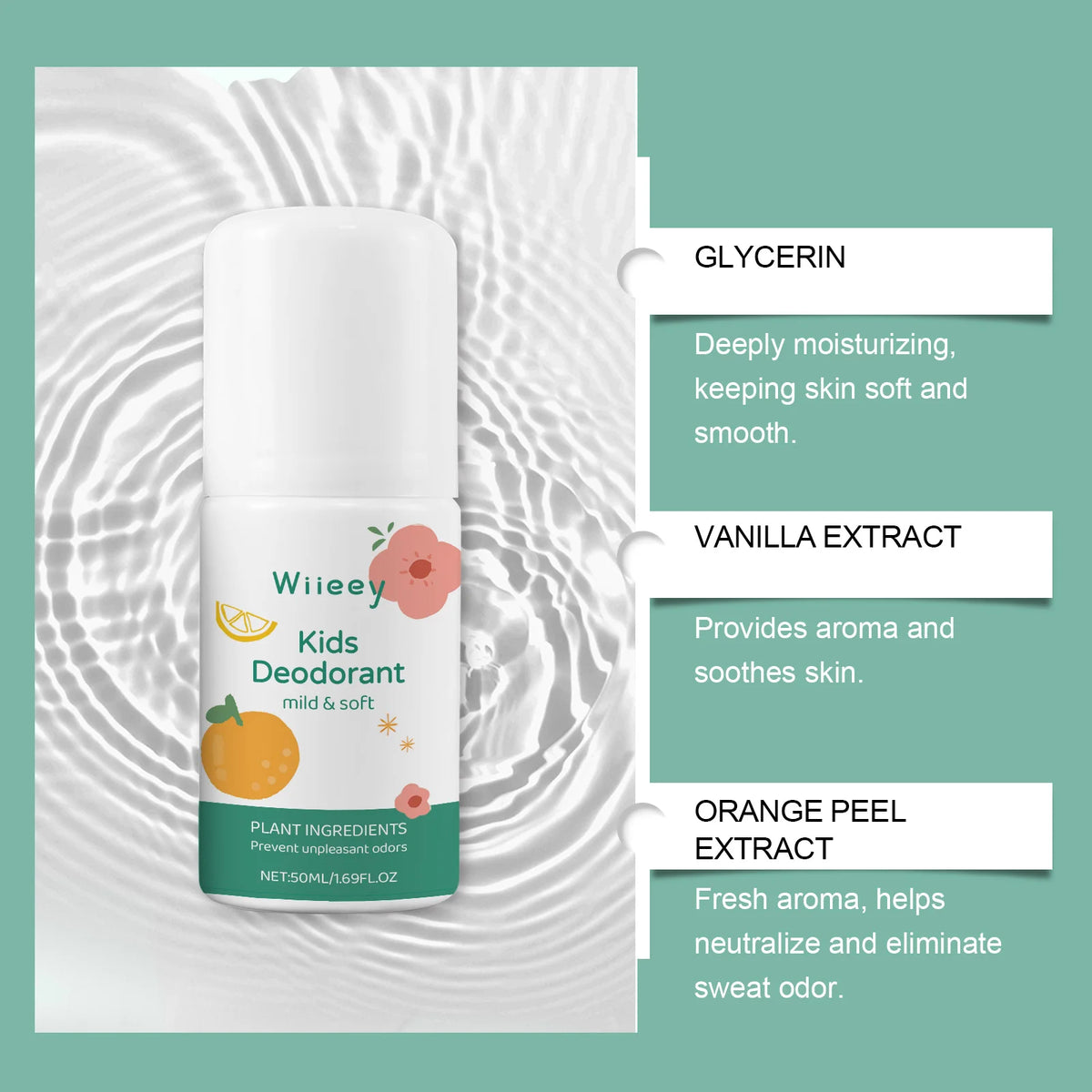 Wiieey 50ml Fresh Natural Deodorant For Kids Teens Aluminum Free Paraben Free Deodorant Burst Gentle And Non-Irritating Gifts Vue