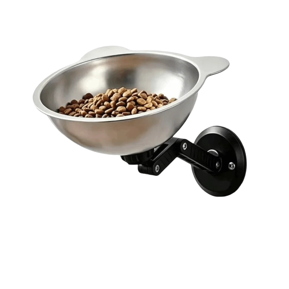 Stainless Steel Magnetic Cat Bowl Space Saving Height Adjustable Dogs Water Bowl No-Drill Leak-Proof Cervical Spine Bowl Kennels Vue Black