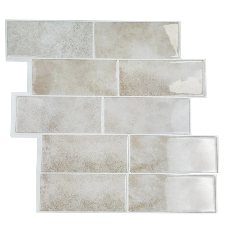 ABKW-Wall Tiles For Bathroom Waterproof 10 Sheets Beige Stone Peel And Stick Backsplash Splash Stick On Tiles For Laundry Room Vue