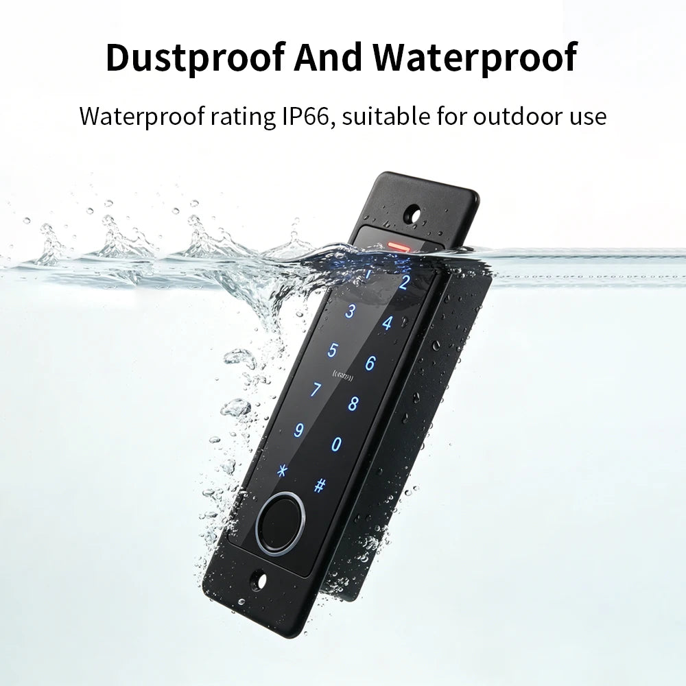 Narrow Waterproof Embedded WiFi Access Control System Fingerprint Password Card Remote Unlock Apartment Gate Works with Tuya APP Vue