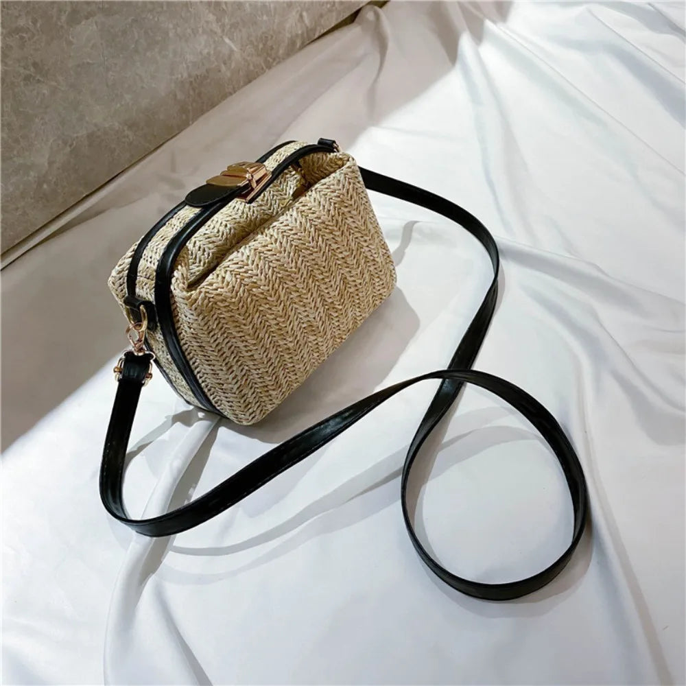 Straw Knitting Crossbody Bag Bohemian Shoulder Strap Woven Bucket