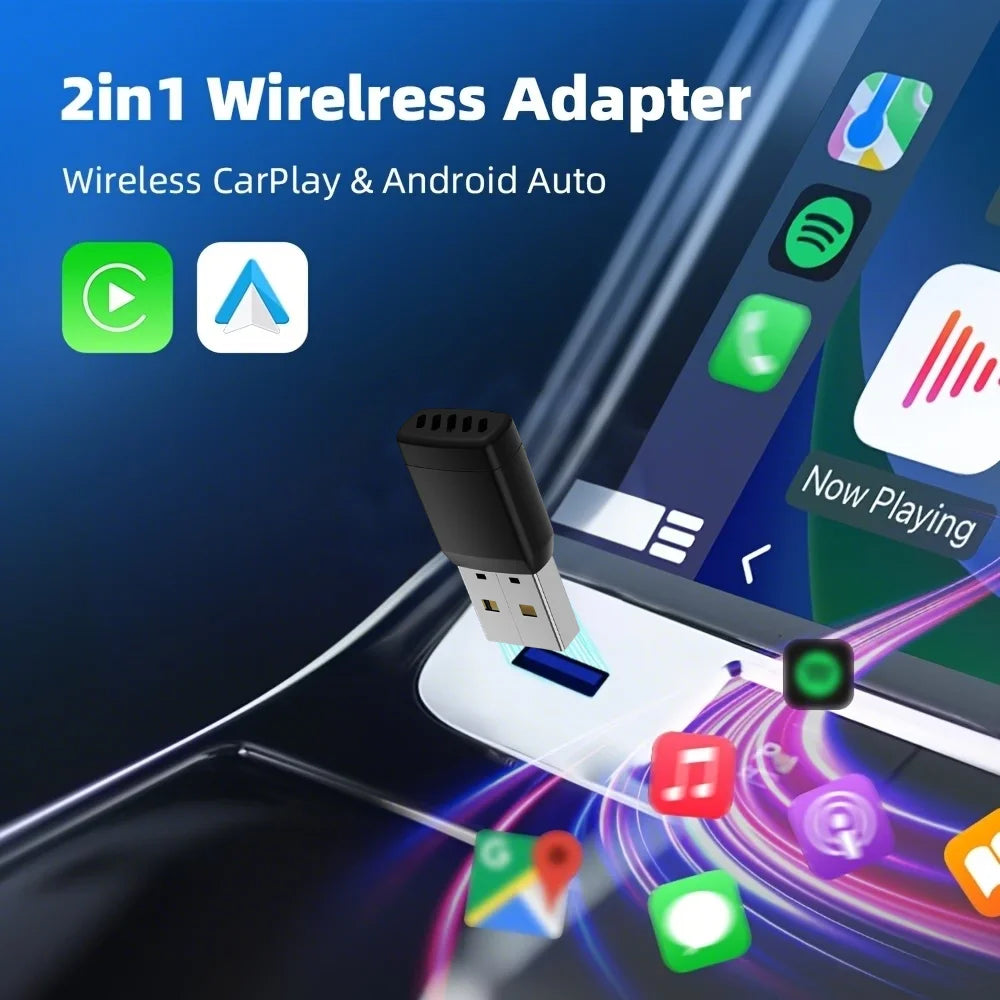 2026 2-in-1 Wireless CarPlay Adapter, Plug & Play, Auto Connect, Zero Latency, Compatible with Apple & Android Vue