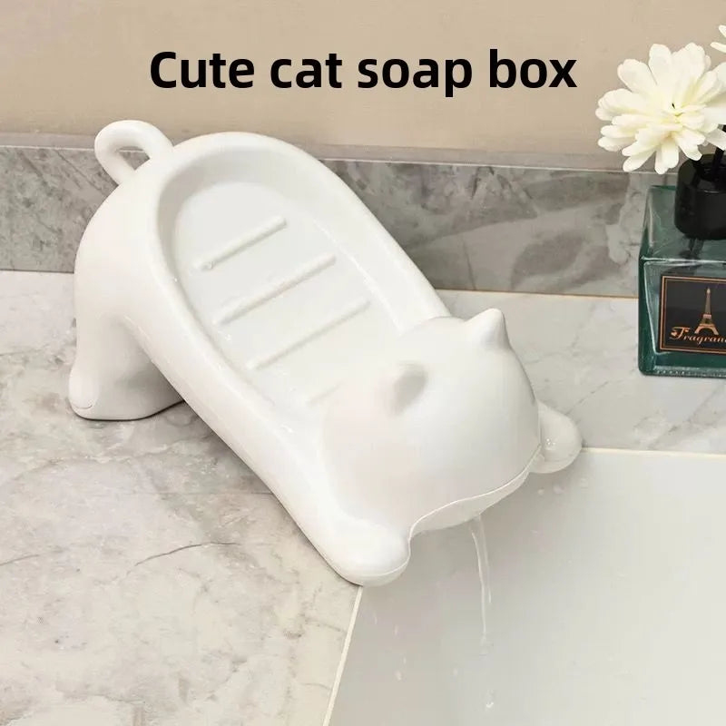 Cartoon Cat Plastic Drain Soap box, Creative and Cute Bathroom Shelf, Fragrance Soap box, Washbasin,Bathroom Vue