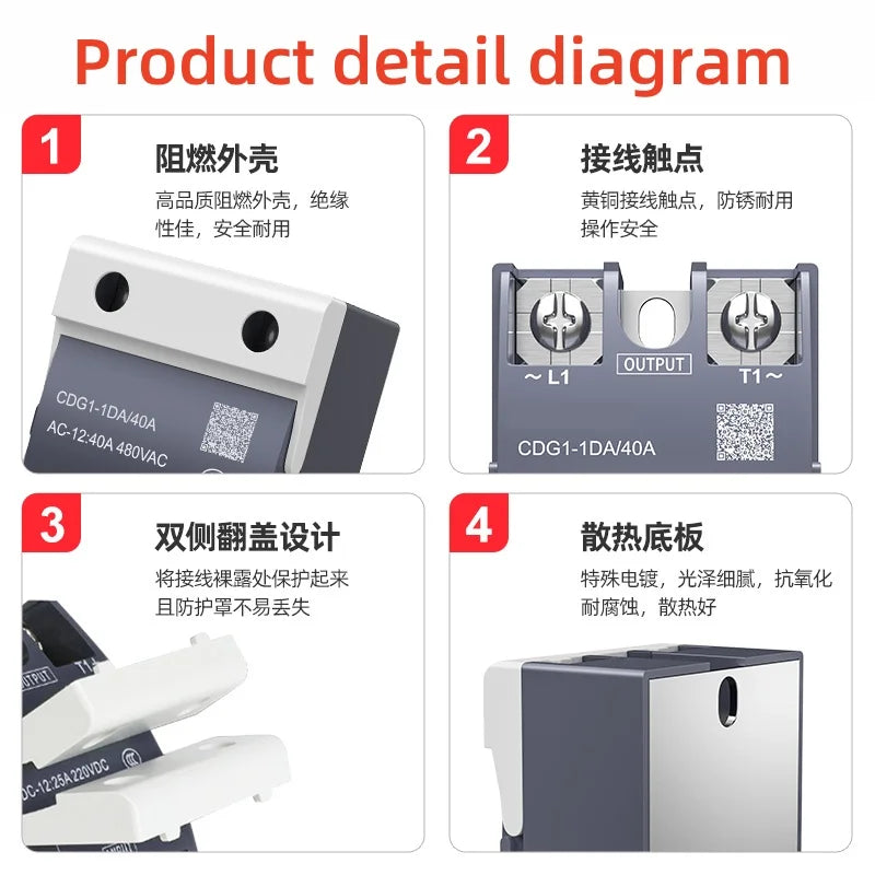 SSR 10A 20A 25A 40A 60A 80A 100A 120A DD DA AA Single phase solid-state relay 24V 220V DC controll DC controlled AC controll AC Vue