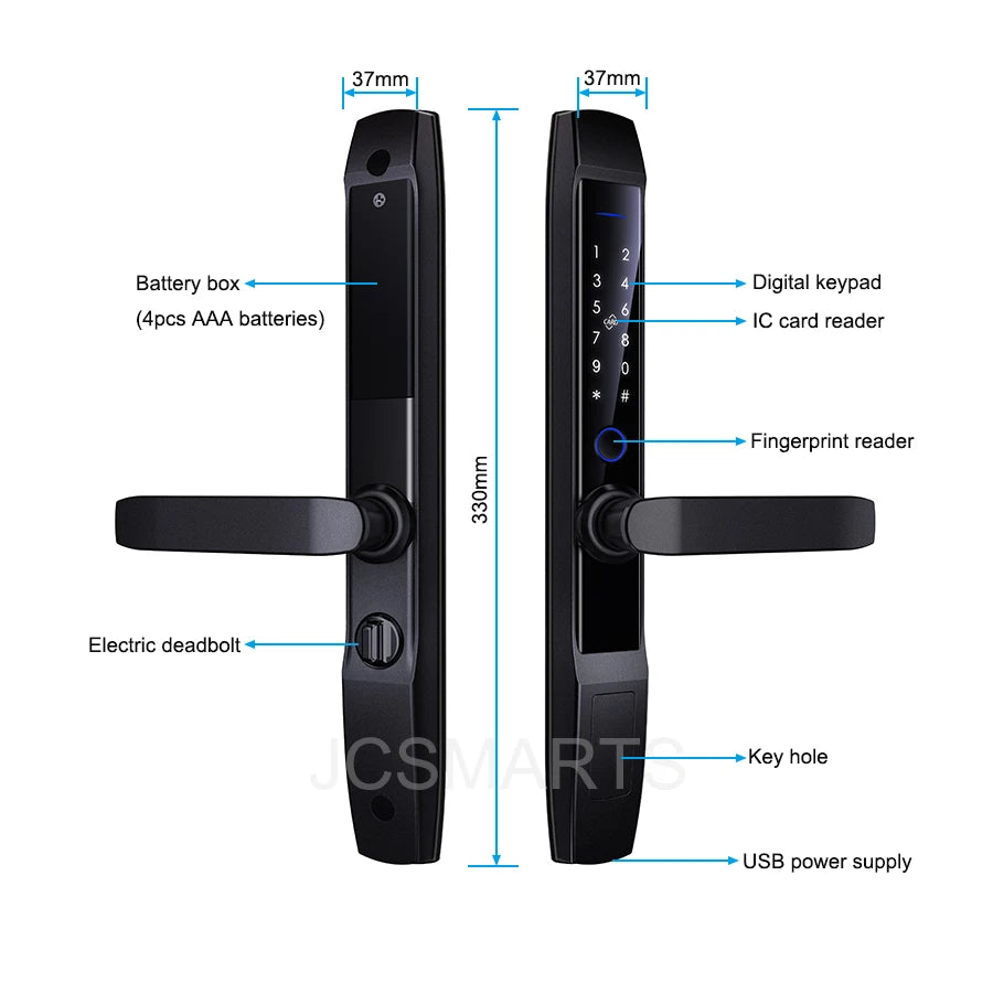Zinc Alloy Tuya Smart Home Fingerprint Lock With Tuya Wifi APP IC Card Code Keyless Smart Electronic Aluminum Sliding Door Lock Vue