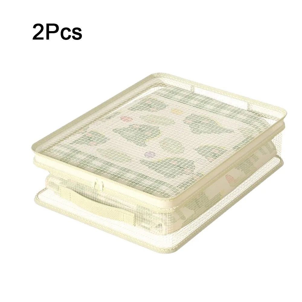 2Pcs PVC Clothes Quilt Storage Bag Transparent Foldable Blanket Pillow Storage Container with Handle Dustproof Vue Beige