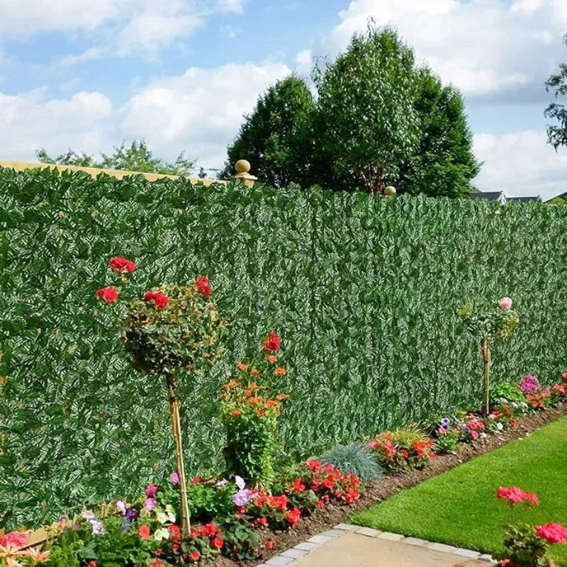 50X100cm Hedge Screen Artificial Ivy Privacy Fence Panel Realistic Green UV Resistant Leaf Wall for Outdoor Balcony Pool Fencing Vue