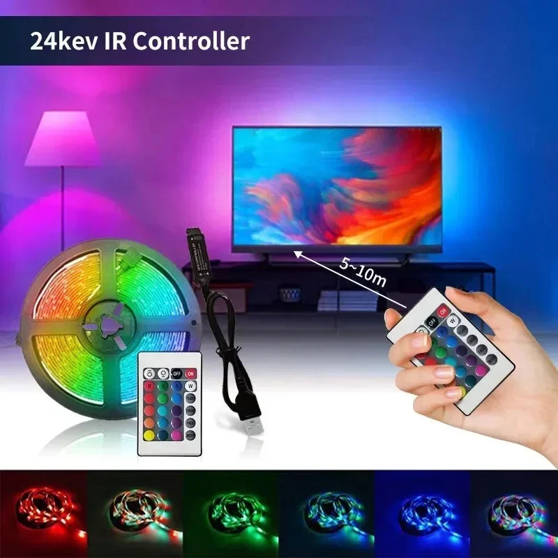 USB 2M/3M RGB Led Strip Light 2835 60Leds DC 5V RGB Ribbon Led Tape with IR Remote Control PC TV Backlight Gaming Room Decor Vue