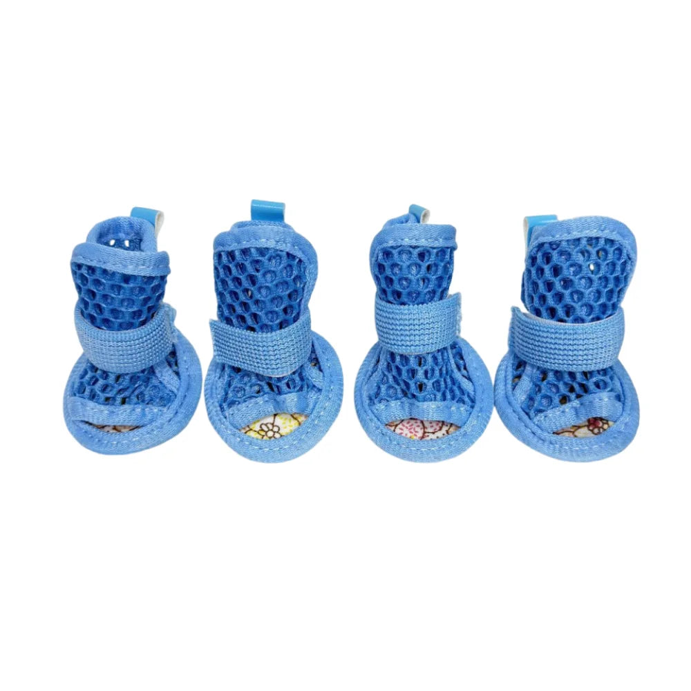 4Pcs/Set Non-Slip Su Dog Shoes Adjustable Soft Breathable Pet Sandals Soft Sole Comfortable Mesh Foot Covers Dogs Accessories Vue Blue 4