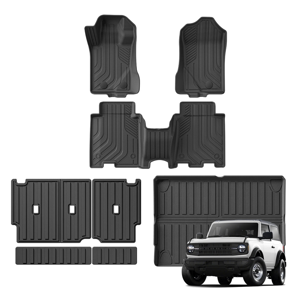 for Ford Bronco 4 Door 2021 - 2024 Car Floor Mats Cargo Liner Trunk/Backrest Pad TPE 3D Left Rudder Vue