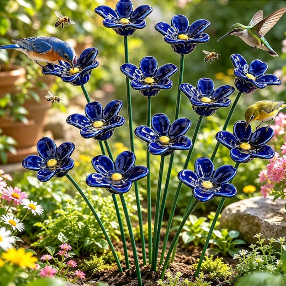 3pcs Ceramic Bee Watering Station Decorative Metal Bee Butterfly Feeder Bee Baths for Garden for Outdoor Yard Lawn Decoration Vue