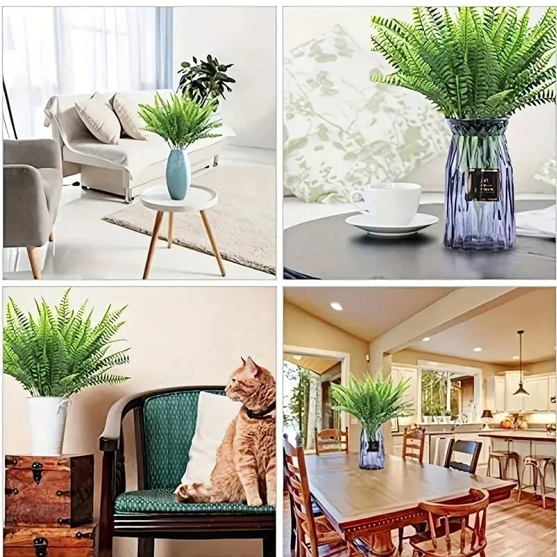 2-32PCS UV Resistant Artificial Boston Fern Plant for Hanging Baskets Wedding Home and Garden Decor Lifelike Fake Fern Vue
