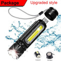 USB T6 Strong Light LED Rechargeable Flashlight Magnetic Torch Lanter Zoomable Flashlight COB Zoom Highlight Outdoor Lighting Vue SD-T06 Black A