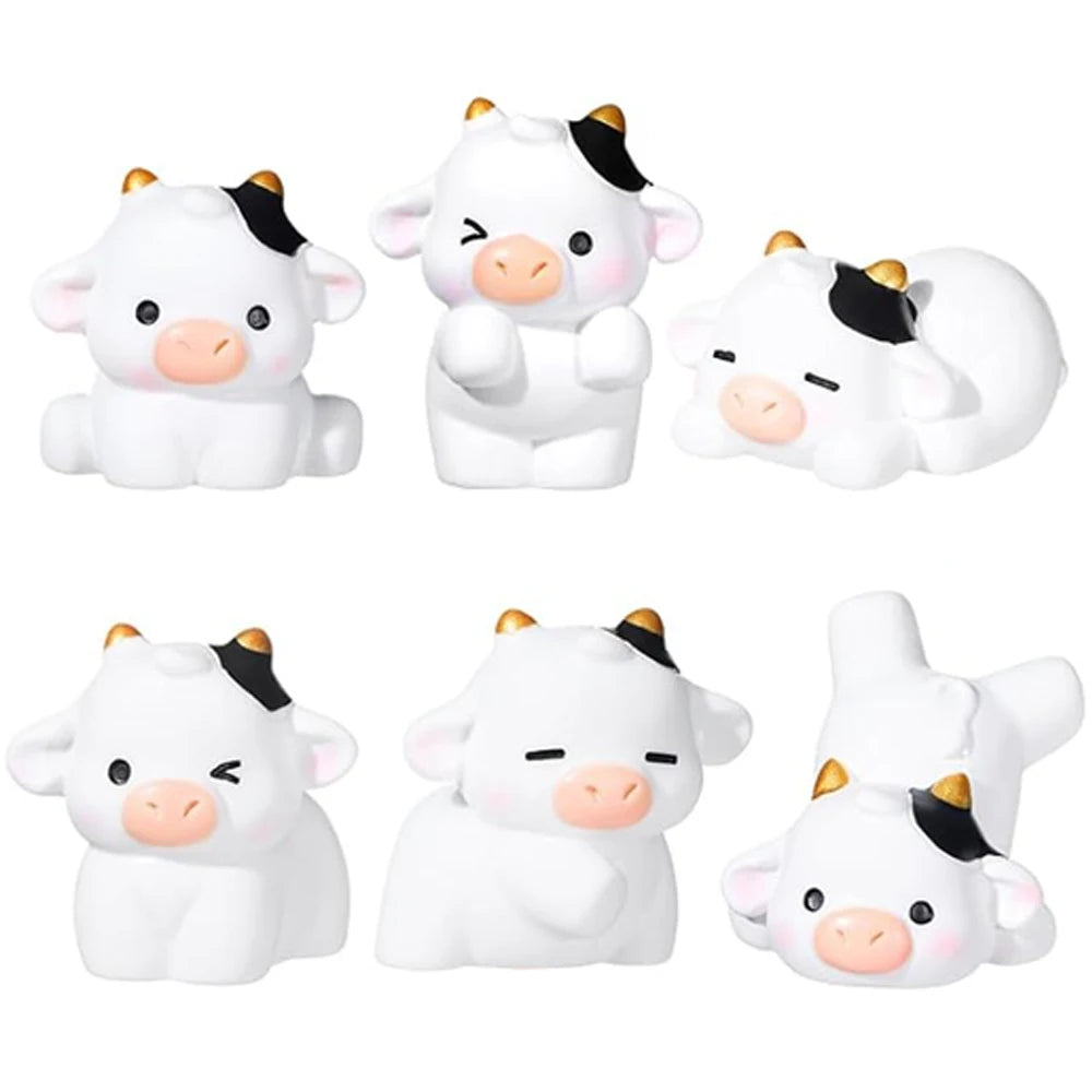 48PCS Mini Cow Figurines Resin Cow 6 Kinds of Cute Cow Resin Animal Mini Resin Figures Outdoor Home Garden Decoration Accessorie Vue
