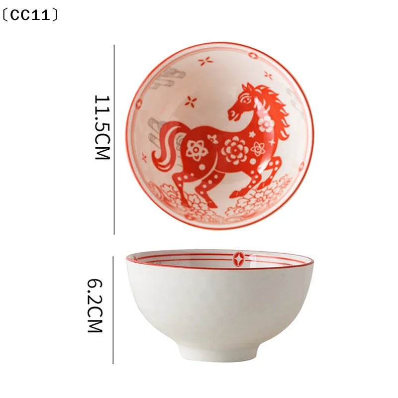 Year Horse Ceramic Bowls Chopsticks Year's SouvenirCC11