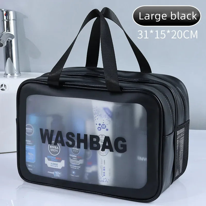 Double Transparent PU Cosmetic Bag with Dry and Wet Separation, Toiletry Bag, Makeup Organizer for Travel, Fitness, and Swimming Vue 31x15x20CM