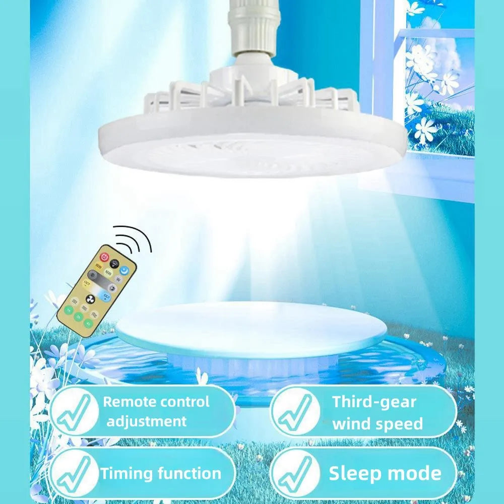 3-Colors Led Electric Ceiling Fan Lamp with Remote Control E27 Base Converter 3-Speeds AC 85-265V Ceiling Fan with Light Bedroom Vue