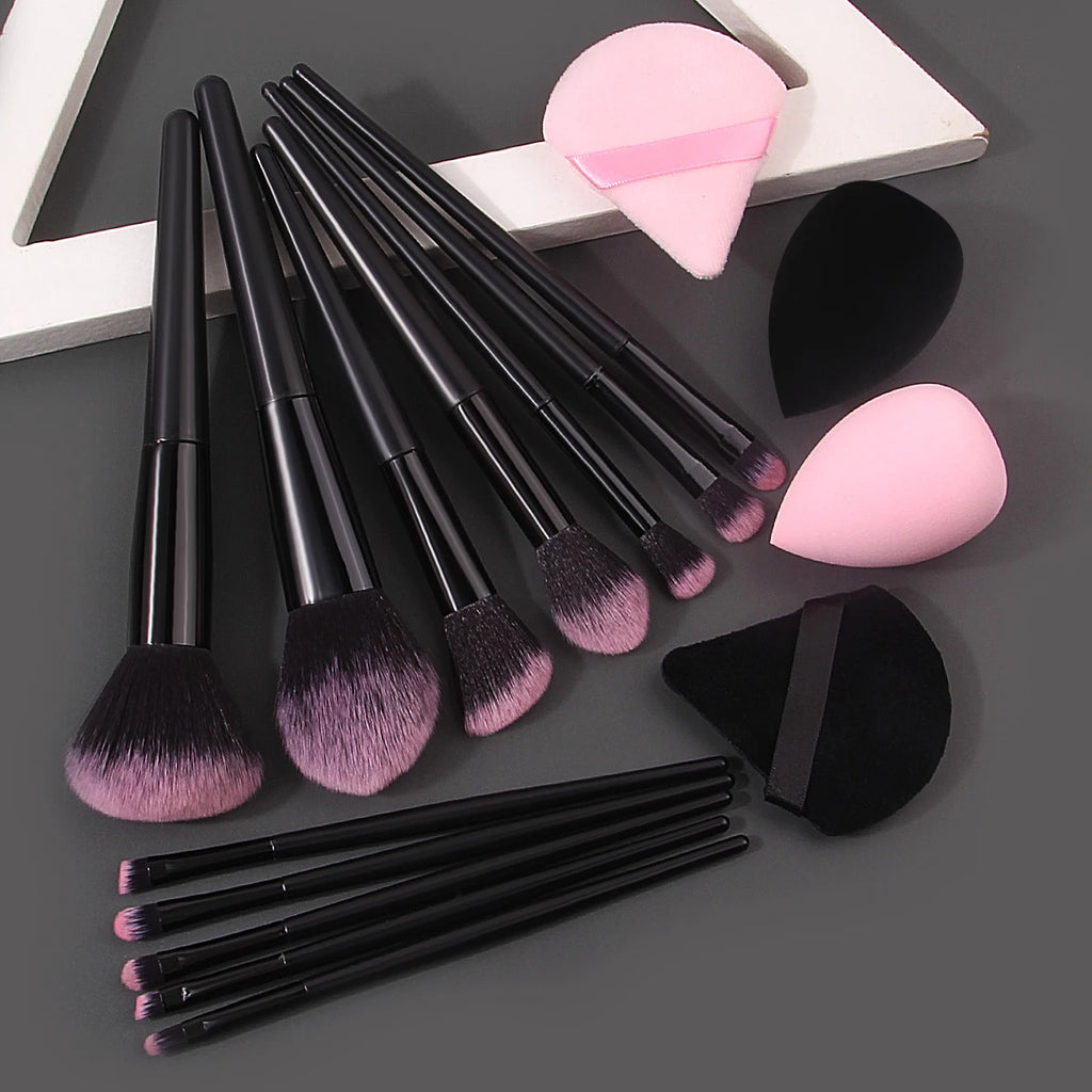 Hot-Selling 12/16PC Multi-Purpose Makeup Brush Set Featuring Ultra-Soft Makeup Powder Pads and Sponge Makeup Eggs with All Tools Vue