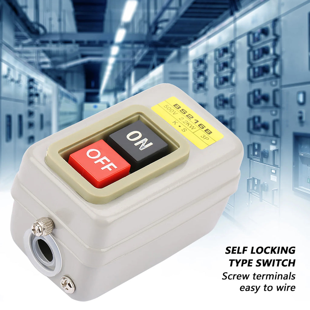 On/Off Push Button Switch Self Locking 3P On/Off Power Push Button Switch 110/220/380V 15A BS216B Vue