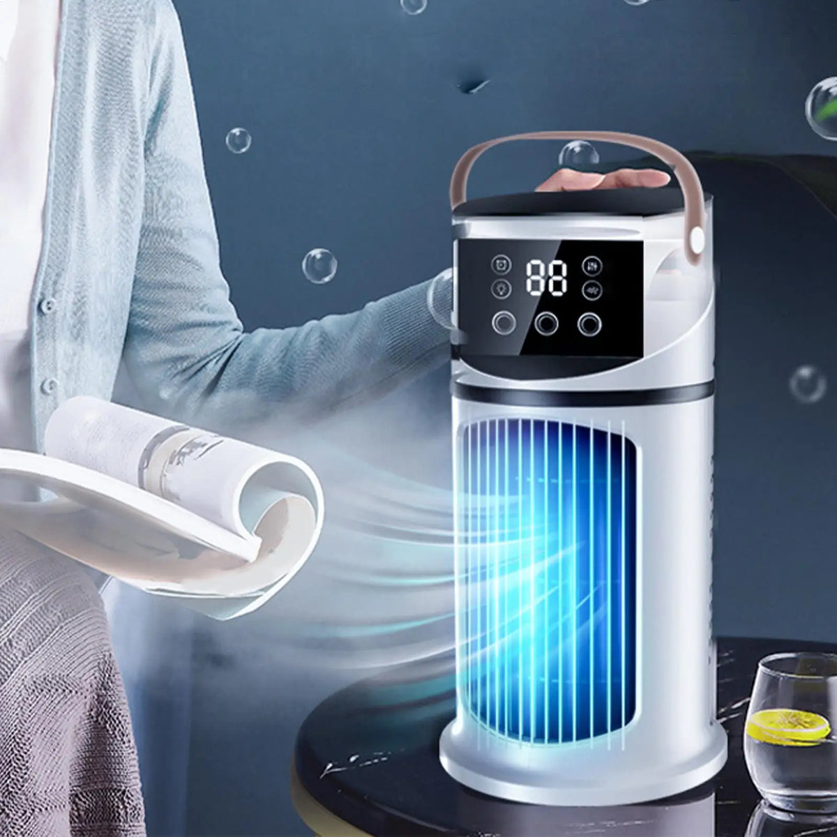 Air Conditioner Fan Desk Cooling Air Conditioner Fan Adjustable Misting Cooler with LED Light for Bedroom Dormitory Reading Vue
