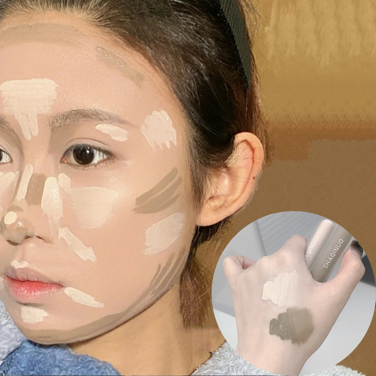 3D Contouring Stick Long Lasting Waterproof Matte Bronzer Nose Shadow Contour Pen with Brush Facial Contour Stick Makeup Vue