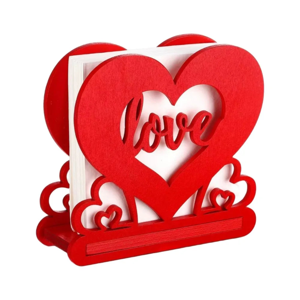 Napkin Box Valentine Day Tissue Box Love Wood Knot Wooden Ornament Love Wood Tissue Box Red Heart of Baryada Valentine Vue Red 14cm