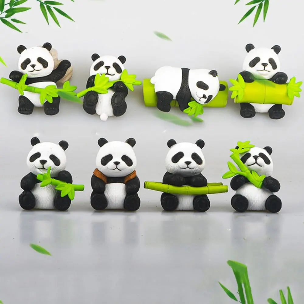 8pcs Garden Decor Resin Miniature Panda Figurines Lifelike Cartoon Panda Ornament Handmade Cute Animal Statues Yard Vue
