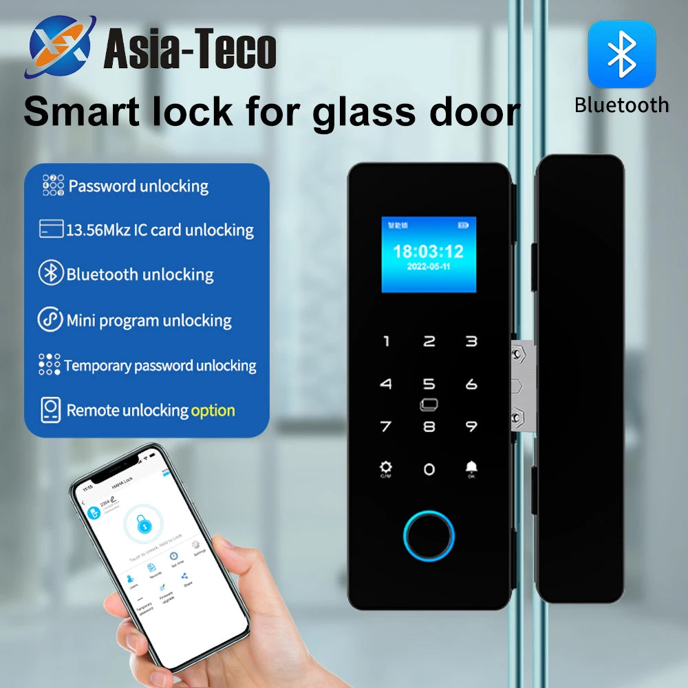 Glass Door Lock Sliding Door Bluetooth HAHA-Lock Mobile App Biometric Fingerprint Lock IC Card Digital Electronic Lock Vue