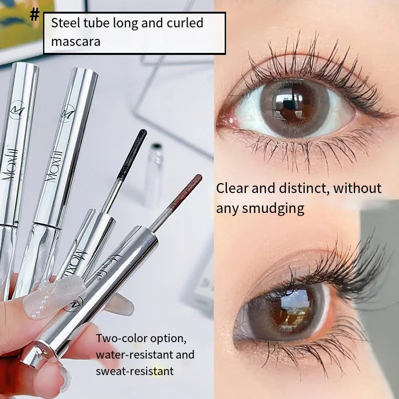 Waterproof Metallic Tube Mascara Black/Brown Silk Fiber Long Curling Non-Clumping Eyelash Extensions Spiral Makeup for Eyes Vue