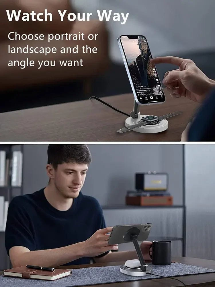 2 In 1 Magnetic Wireless Charger Stand Pad Foldable Charging Station For iPhone 15 14 13 12 Pro Max Apple Watch 8 7 Airprods Pro Vue