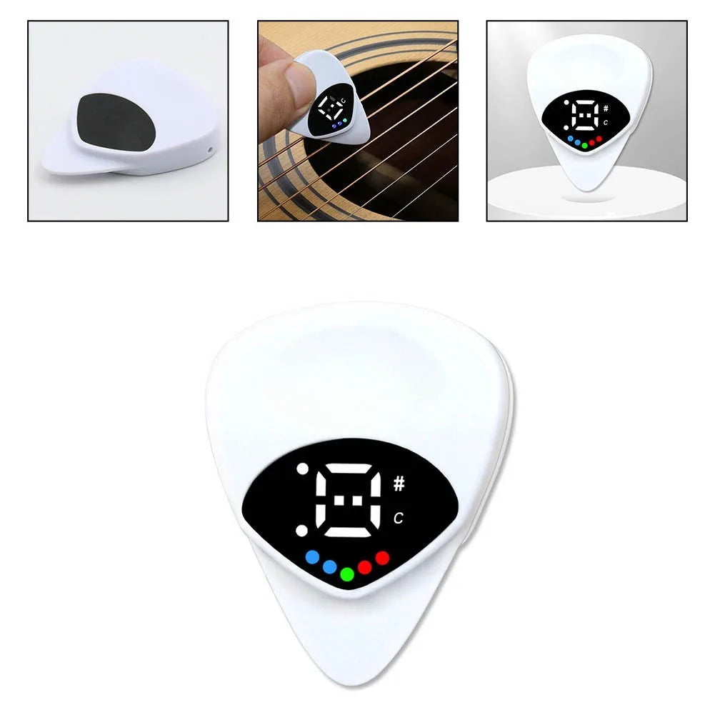 2-in-1 Guitar Picks Tuner Tunning For Acoustic Electric Guitar Bass Mandolin Muscial Instrument Accessories Guitar Tuner Vue WHITE
