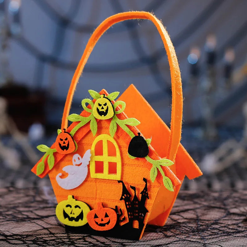 1-10PCS Felt Halloween Candy Tote Bag for Kids Trick or Treat Hand Held Pumpkin Goodie Sack Gift Party Favor Durable Vue