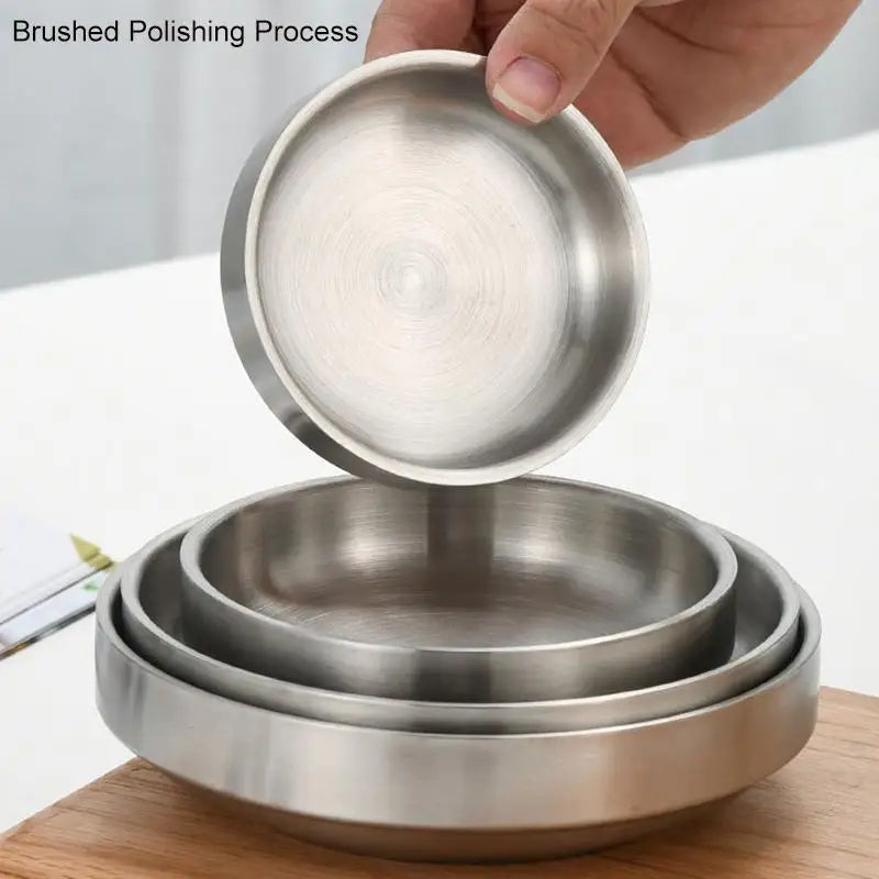 Thickened Flat 201/304 Stainless Steel Dish Plate Cooking Noodles Bowl Dinner Plate Seasoning For Kitchen Restaurant Tableware Vue