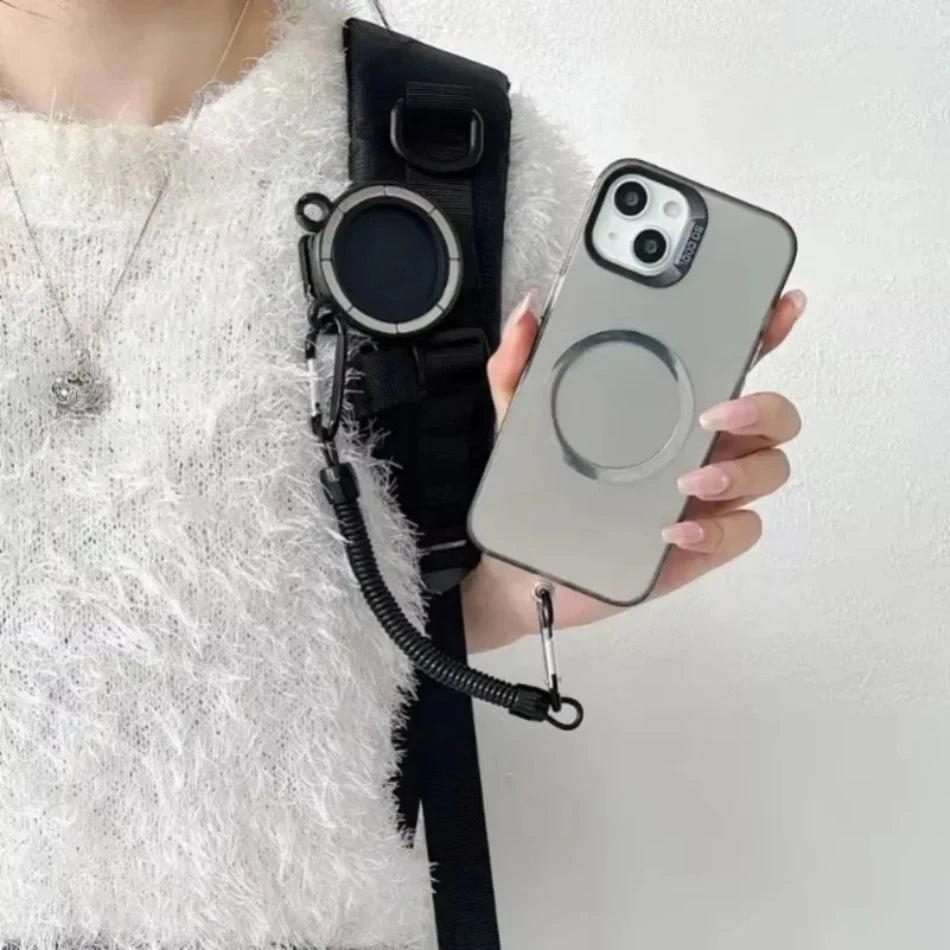 Magnetic Phone Holder Clamp Hands-free Backpack/belt with Elastic Rope Portable Cell Phone Stand For Magsafe iPhone 16 15 14 13 Vue