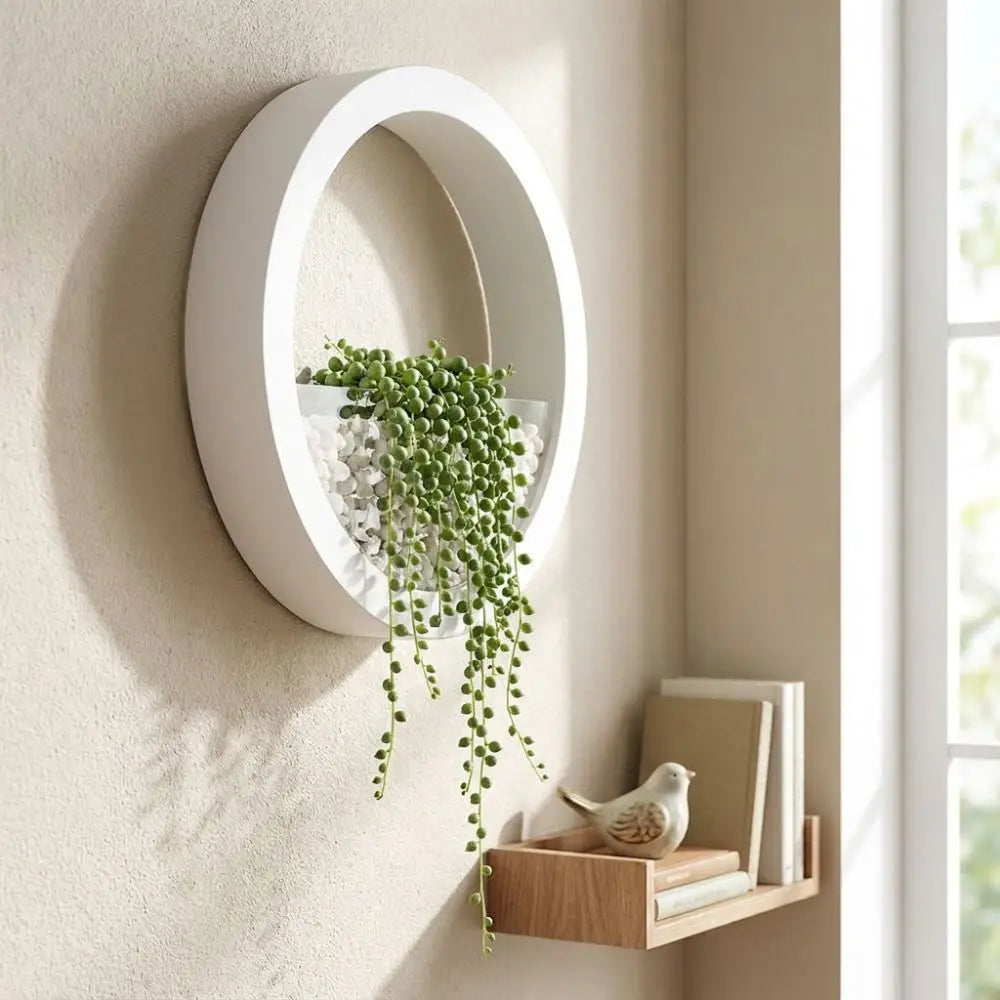 Planter Pot Round Wall-mounted Flowerpot Plastic Space Saving Plant Container Drill-Free Small Fish Tank Room Decoration Vue