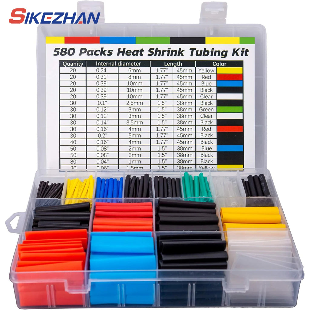 580Pcs Heat Shrink Tubing Kit EVA Material in 6 Colors 11 Sizes - Ideal for Electrical Insulation, Repairs, and Wire Conne Vue