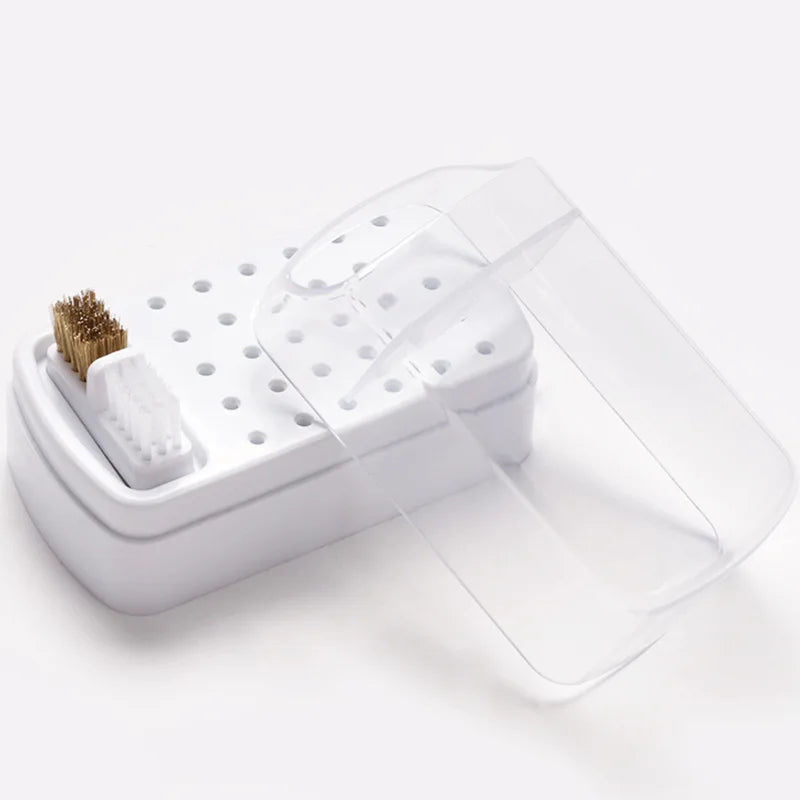 2 in 1 Nail Drill Bits Storage Box 30 Holes with Cleanning Brush Manicure Salon Grinding Head Holder Display Nail Art Accessory Vue