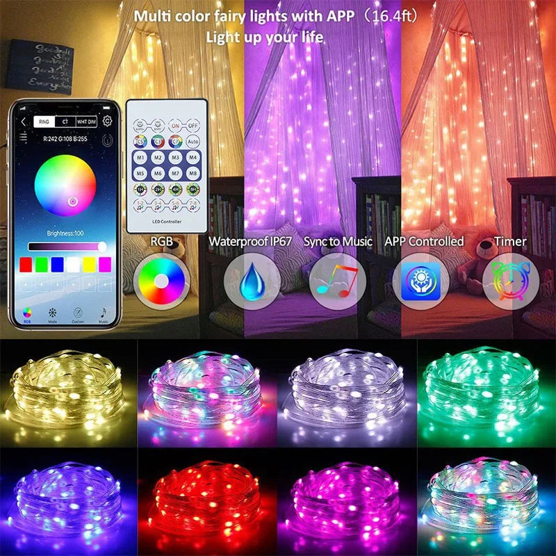 Dream Color RGBIC LED String Garland USB APP Remote Control Music Sync Fairy Lamp For Home Christmas Party Holiday Layout Decor Vue