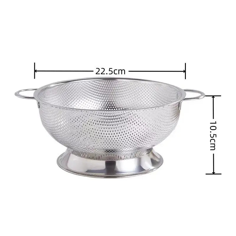 Stainless Steel Colander With Double Handle Food Pasta Strainer Basket With Self-draining Solid Ring Base Fine Mesh Filter Vue 22cm