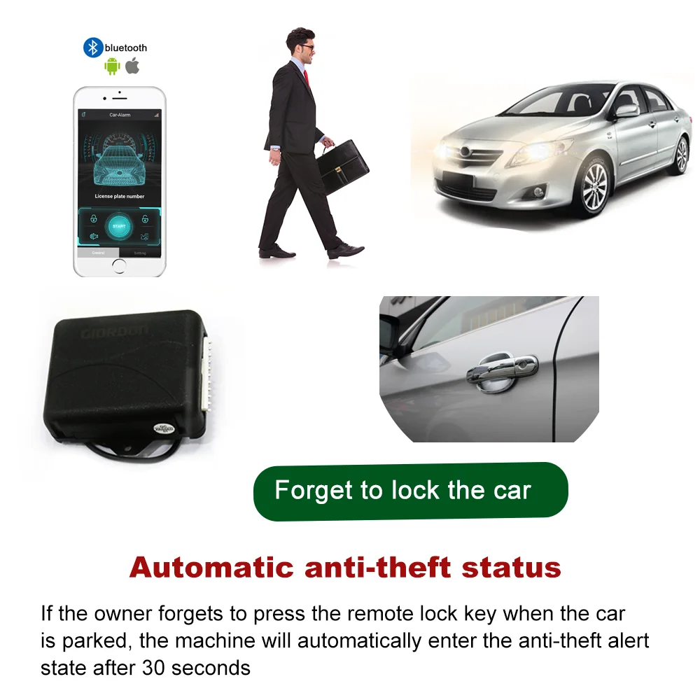 Universal 12 V Car,Controle do sensor do telefone esperto para o carro, Sistema de carro chave inteligente com início Vue