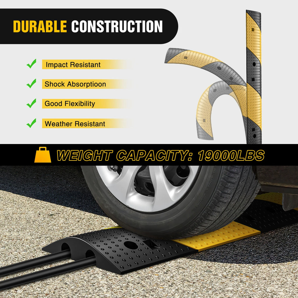 Nilight Rubber Speed Bump, 39.3" Heavy Duty 2 Channel Cable Protector Speed Humps for Garage Gravel Roads Asphalt Concrete, 19000 lbs Load Capacity, 2-Pack Vue