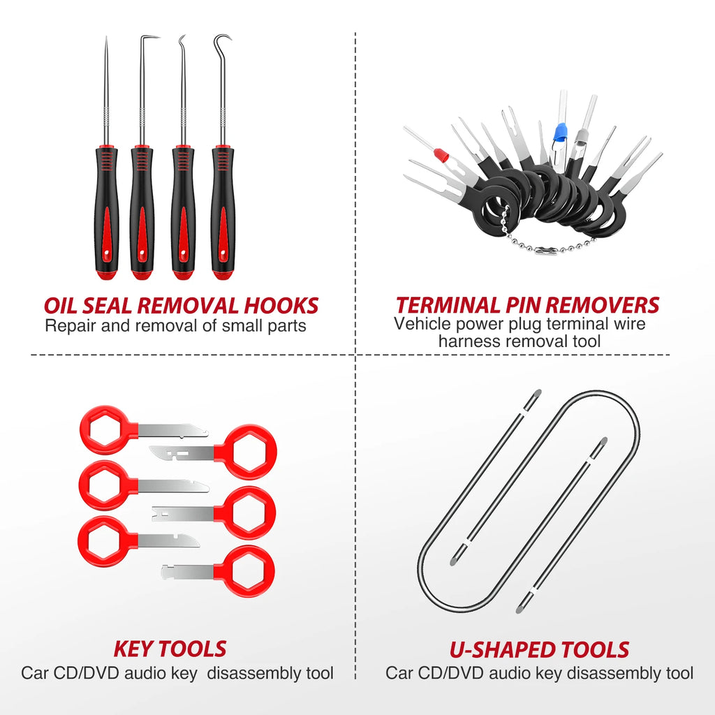 Nilight 200Pcs Trim Removal Tool, Auto Push Pin Bumper Retainer Clip Set Fastener Terminal Remover Adhesive Cable Clips Round Handle Crowbar Kit Car Panel Radio Auto Clip Pliers Vue