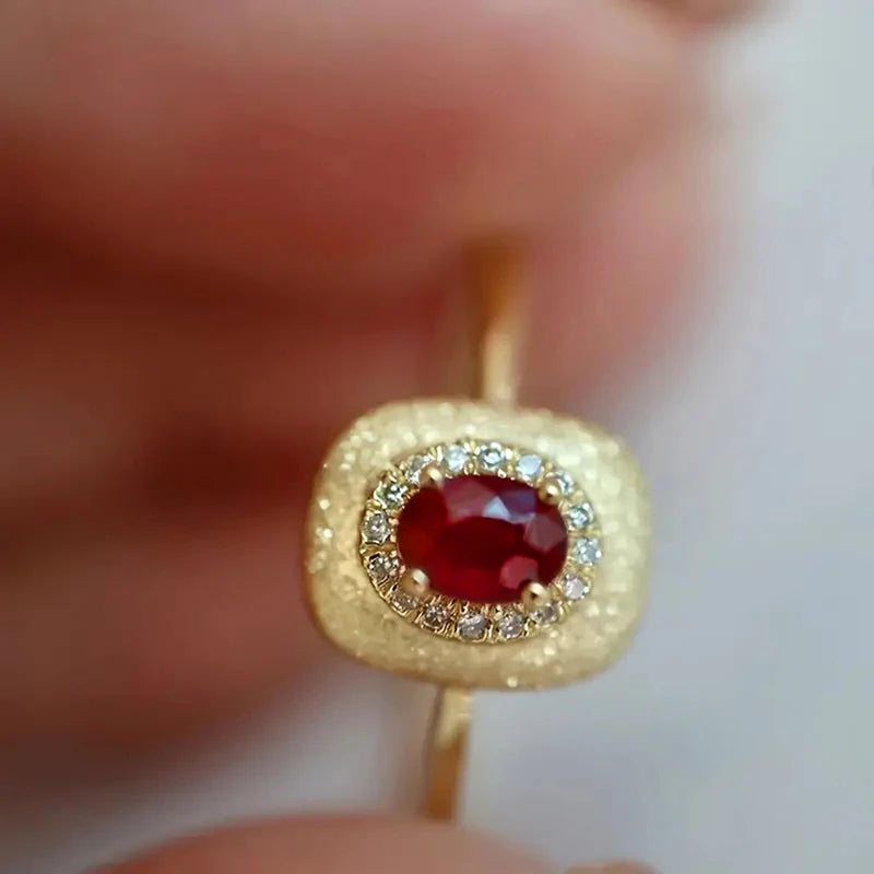 Huitan Red CZ Gold-Tone Ring | Women's Wedding & Engagement Band Fashion Ring Vue