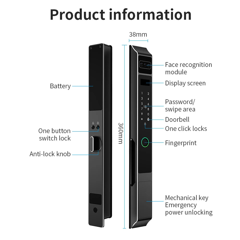 Tuya Smart WiFi Cerradura Inteligente 3D Facial Recognition Automatic Smart Lock With Fingerprint Password Card Palmprint Unloc Vue