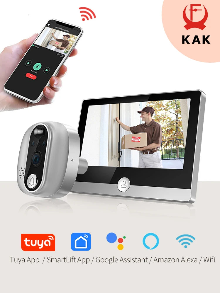 Tuya 1080P WiFi Door Bell Camera Google Alexa Smart Life Video Peephole PIR Motion Detector Digital Door Viewer with Intercom Vue