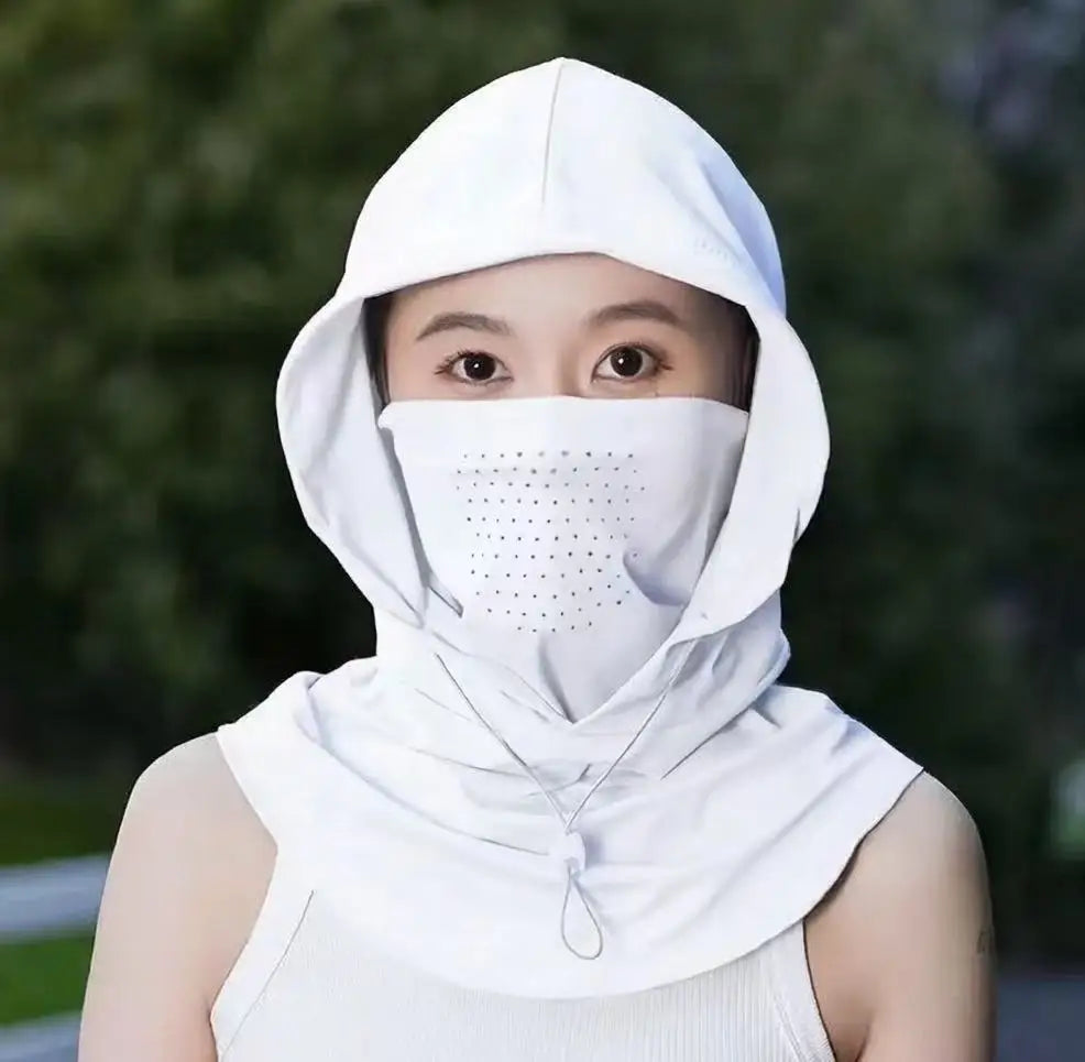 Full Face UV Protection Mask for Women Summer Ice Silk Breathable Sun Cover for Driving Cycling Outdoor Cooling Vue White 1PC