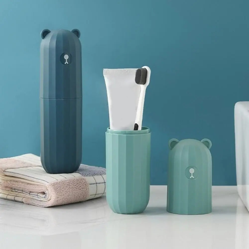 Plastic Travel Toothbrush Cup Large Capacity Cartoon Bear Toothpaste Toothbrush Storage Box Waterproof Dust-proof Vue