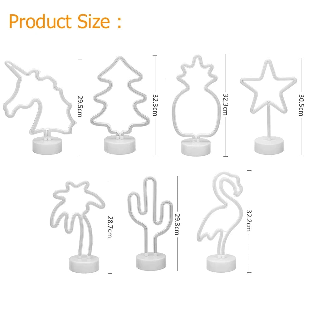 Room Decor Flamingo Clover Coconut Tree Cactus Neon Light Sign LED Night Light USB Or Battery Table Lamp For Home Decorations Vue