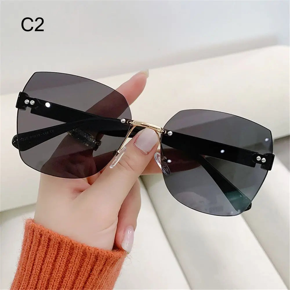 Fashion UV400 Vintage Rimless Sunglasses Frameless Sun Glasses Women Shades Gradient Sunglasses Vue C2