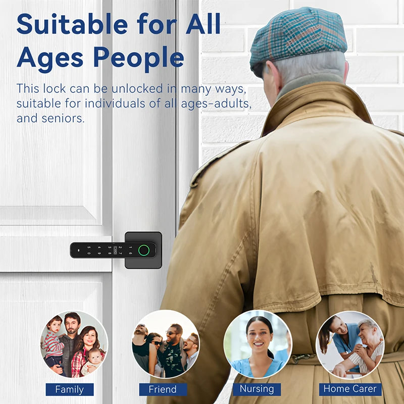 XSDTS Tuya Handle Fingerprint Key Card Digital Smart Door Lock Keypad Key Entry Electronic Lock Home House Apartment Vue